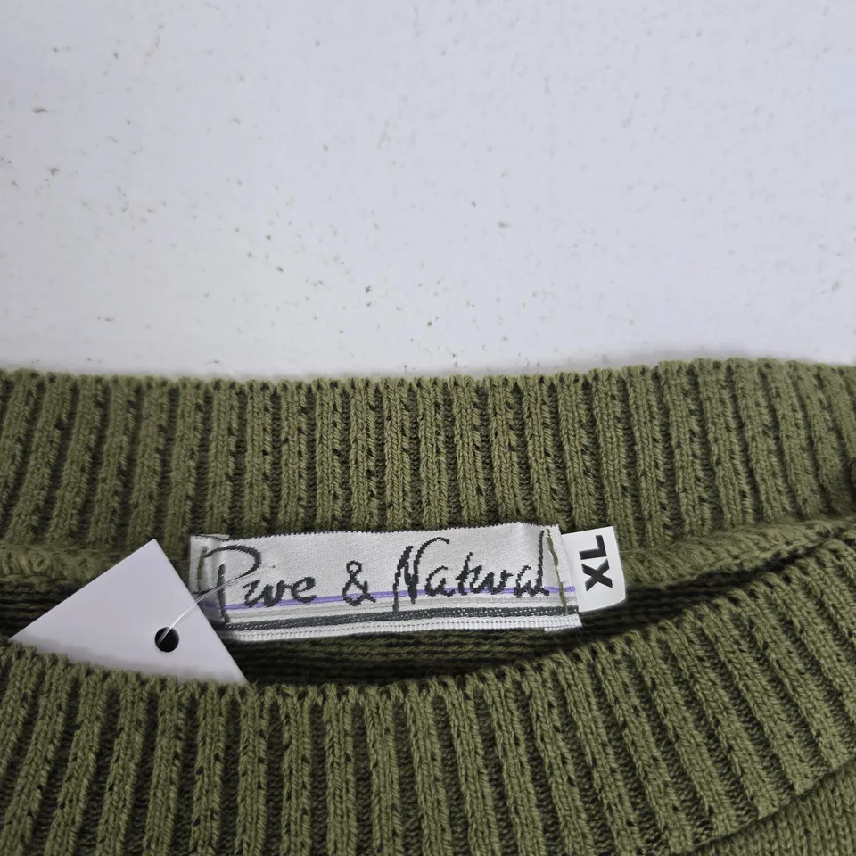 PURE & NATURAL OLIVE GREEN & BEIGE STRIPE KNIT JUMPER – UK XL