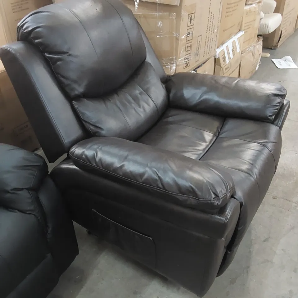 DESIGNER DARK BROWN FAUX LEATHER RISER CHAIR 