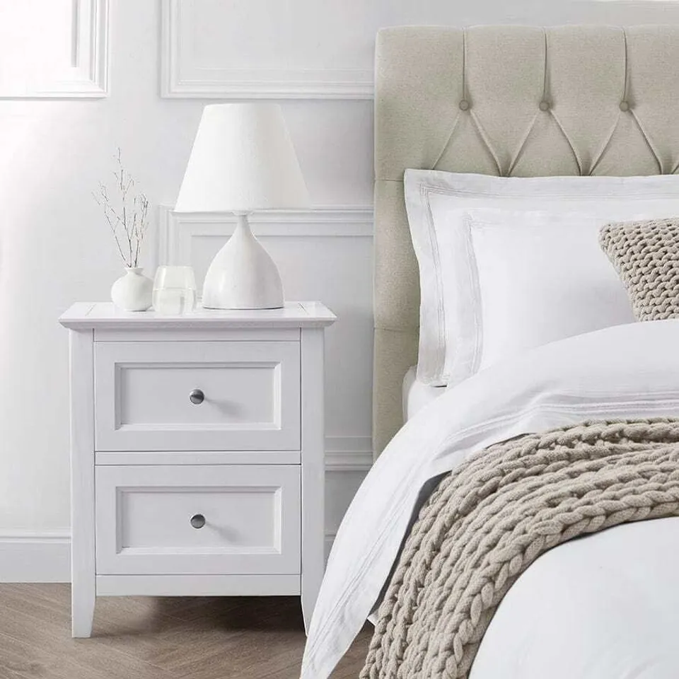 BOXED DUSK EDIE 2 DRAWER BEDSIDE TABLE - WHITE (1 BOX)