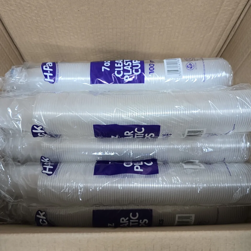 10 X H-PACK CLEAR PLASTIC CUP MULTI PACKS - 100 CUPS PER PACK 