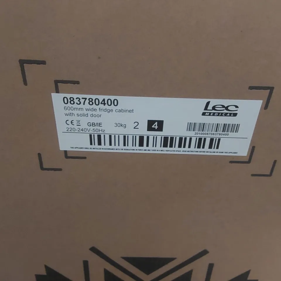 BOXED LEC MEDICAL 600MM WIDE FRIDGE CABINET WITH SOLID DOOR