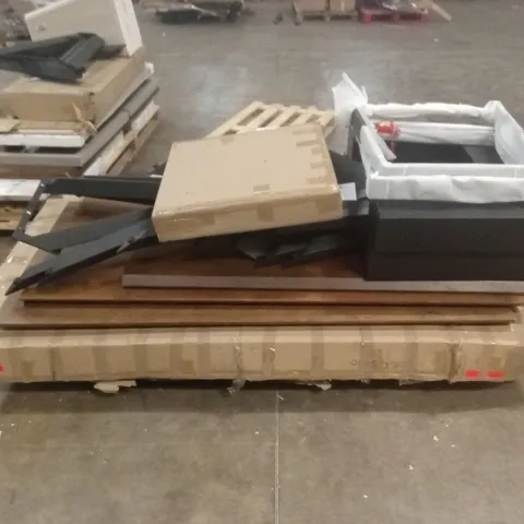 PALLET OF ASSORTED DESIGNER DINING TABLE TOPS AND FEET