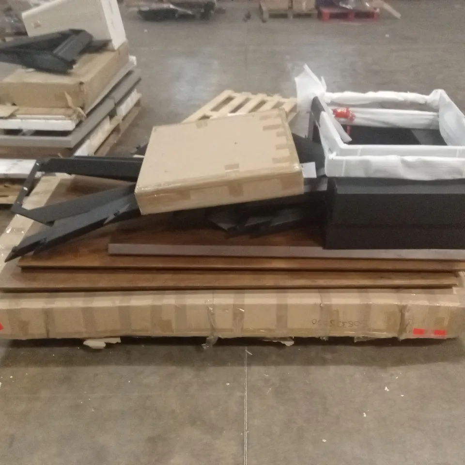 PALLET OF ASSORTED DESIGNER DINING TABLE TOPS AND FEET
