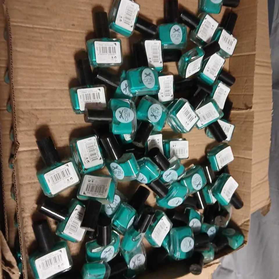 BOX OF APPROXIMATELY 500 CIATÉ MINI NAIL POLISH – TEAL (5 ML)-NO EXPIRY DATE SHOWN ON PRODUCT 