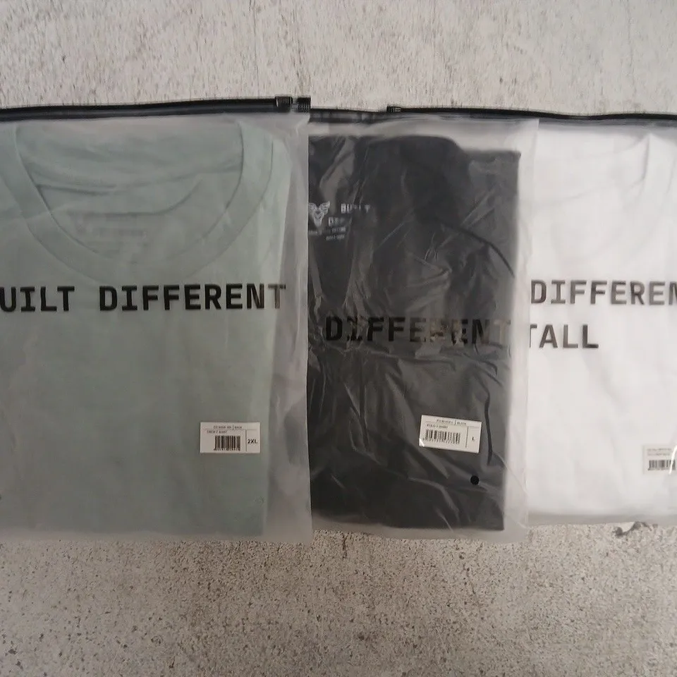 SET OF APPROXIMATELY 10 ASSORTED BUILT DIFFERENT T-SHIRTS/SHIRTS IN VARIOUS COLOURS AND SIZES