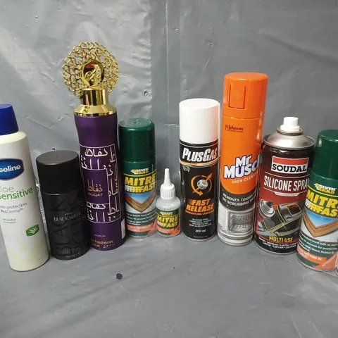 APPROXIMATELY 16 ASSORTED AEROSOLS TO INCLUDE EVER BUILD MITRE FAST, PLUSGAS FASTRELEASE, SOUDAL SILICONE SPRAY, ETC - COLLECTION ONLY