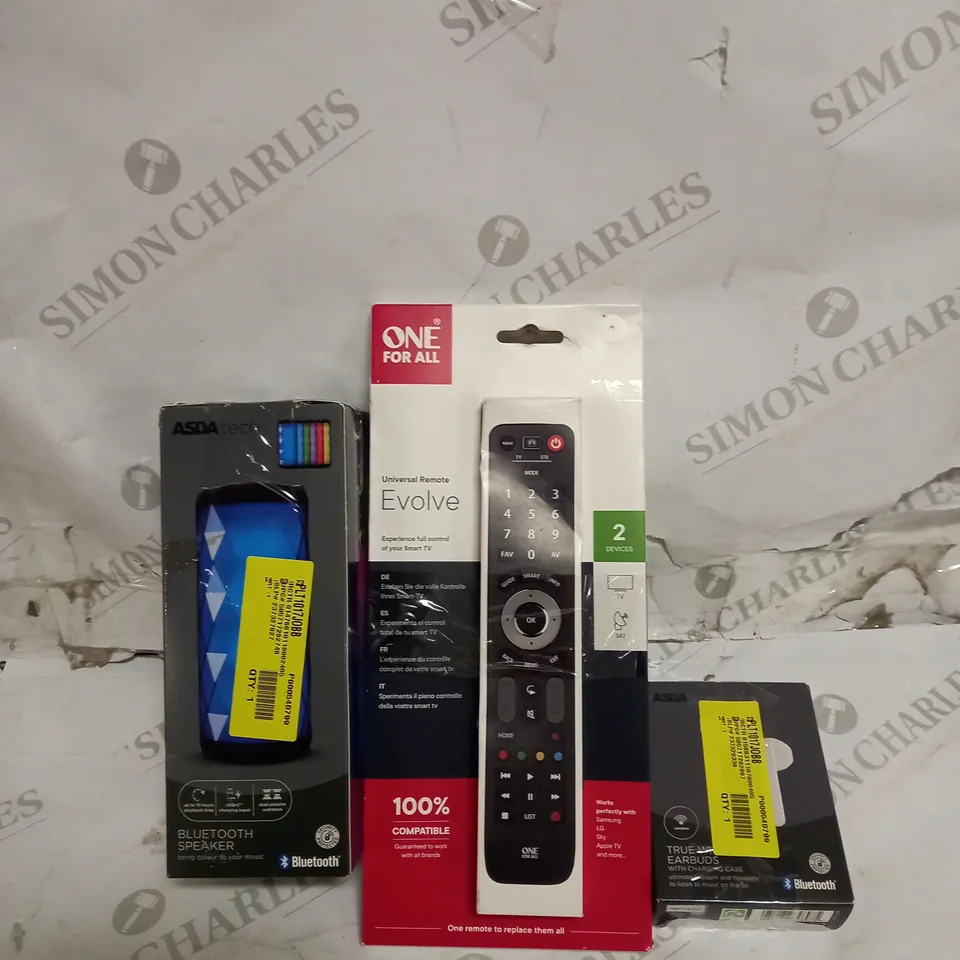 BOX OF ASSORTED ELECTRICAL ITEMS TOO INCLUDE EARPHONES SPEAKERS AND REMOTES