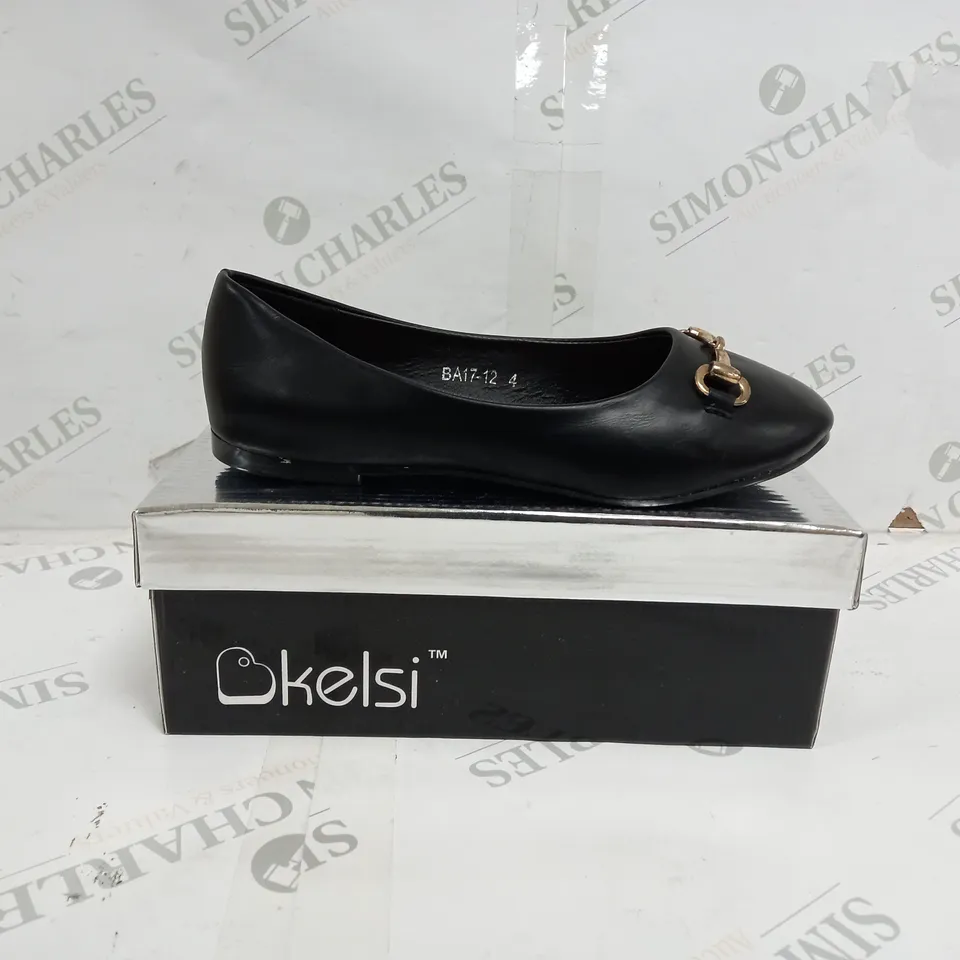 APPROXIMATELY 12 BOXED PAIR OF KELSI FLAT SHOES IN BLACK TO INCLUDE SIZES 3, 4, 5, 6