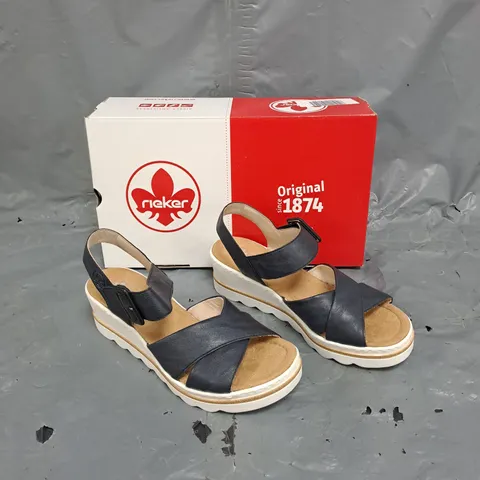 BOXED PAIR OF RIEKER NAVY/WHITE ANKLE STRAP SANDAL SIZE 39