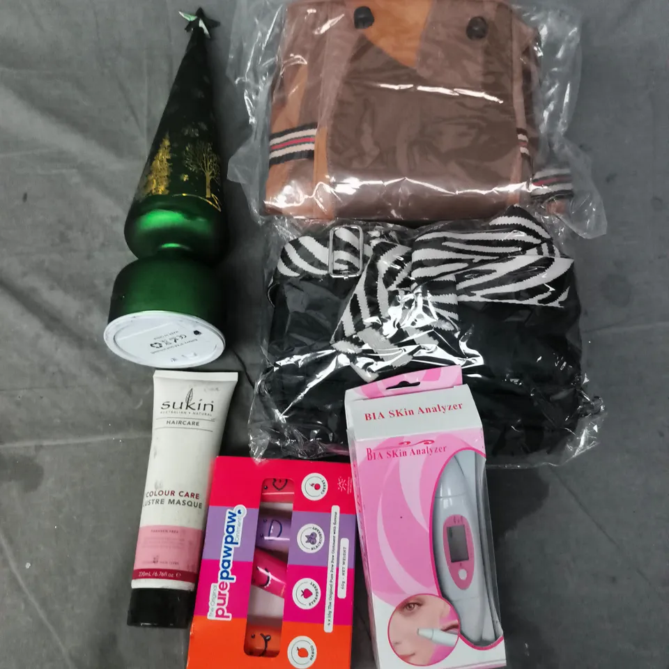 APPROXIMATELY 14 ASSORTED ITEMS TO INCLUDE BIA SKIN ANALYSER, TRAVEL BAG, CHRISTMAS ORNAMENT, ETC