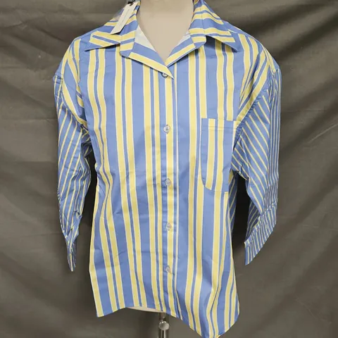 LAAGAM CAOS SHIRT IN BLUE/YELLOW STRIPE SIZE S