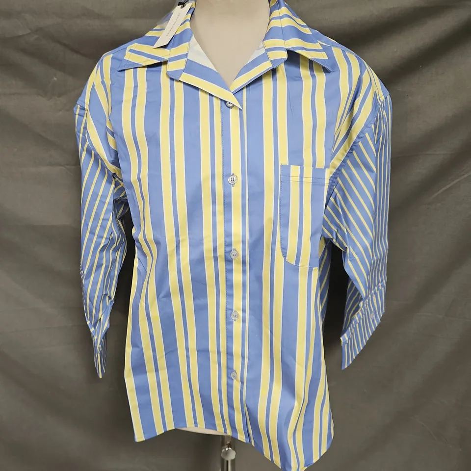 LAAGAM CAOS SHIRT IN BLUE/YELLOW STRIPE SIZE S