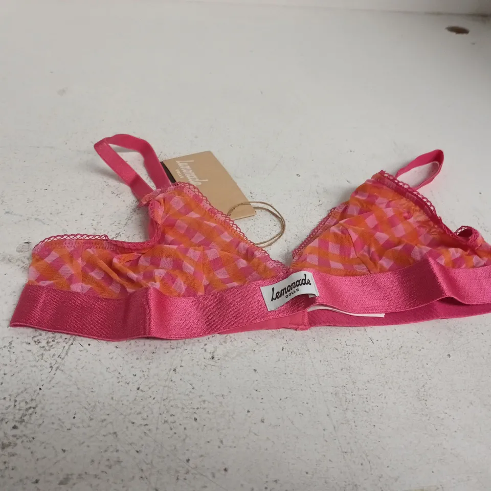 LEMONADE DOLLS PINK CHECK-PRINT MESH BRALETTE – UK 34