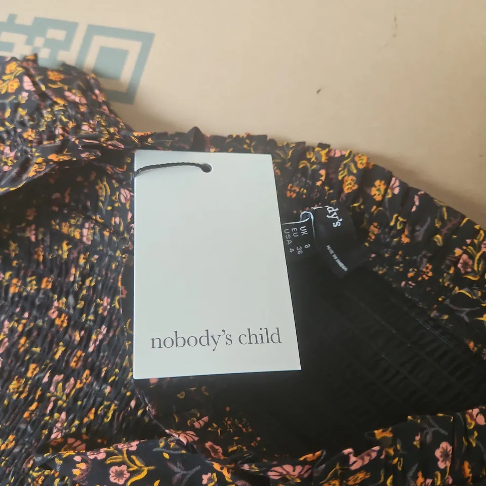 NOBODYS CHILD CHRISTINA MIDI DRESS IN BLACK FLORAL - UK 8