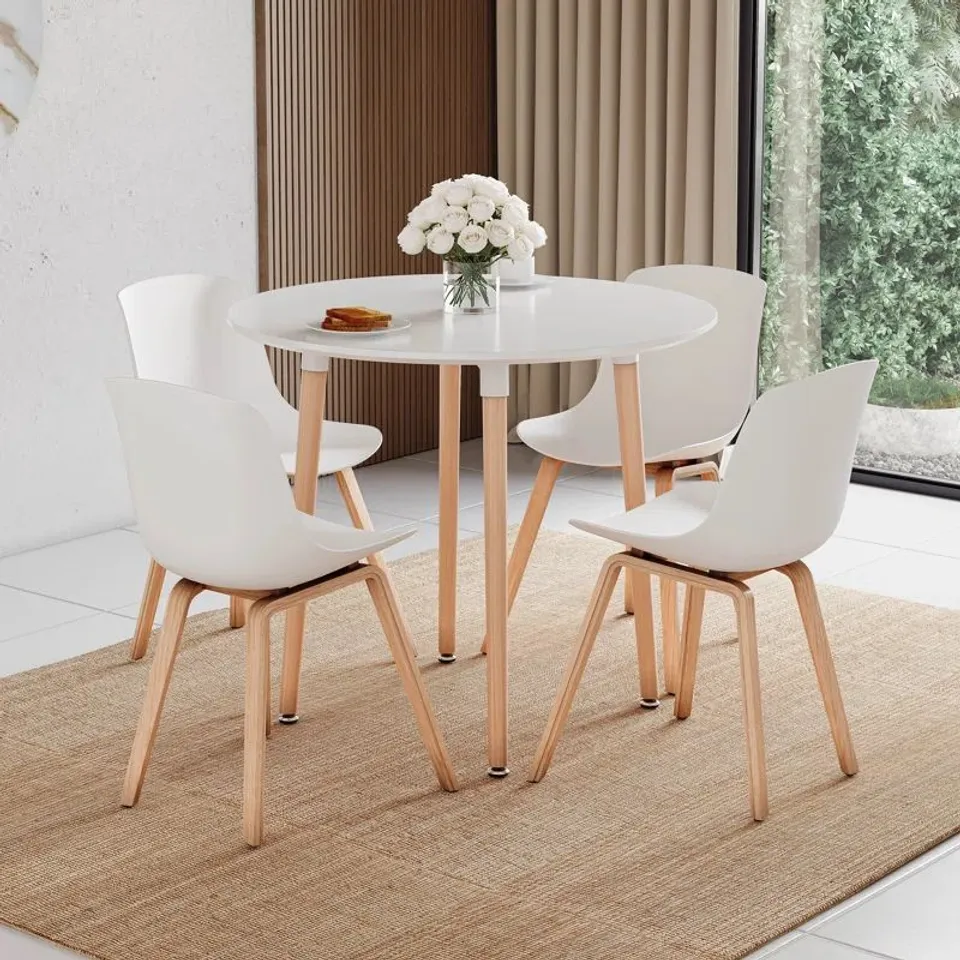 BOXED TRISTON BEECH ROUND SOLID WOOD BASE DINING TABLE