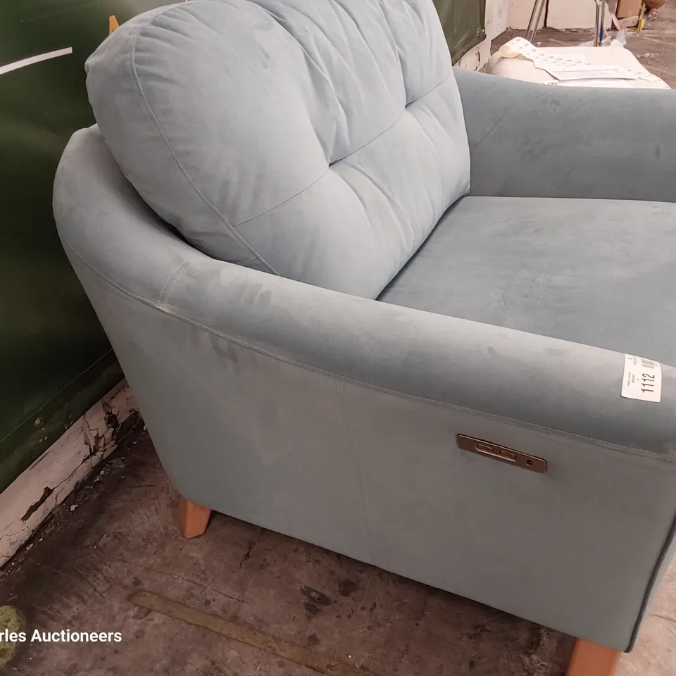 QUALITY BRITISH DESIGNER G PLAN HATTON POWER RECLINING SNUGGLER CHAIR PLUSH AIRFORCE FABRIC 