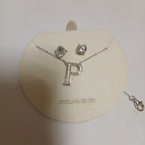 DIAMONIQUE 1.9CT TW INITIAL PENDANT & EARRING SET IN BAUBLE STERLING SILVER 