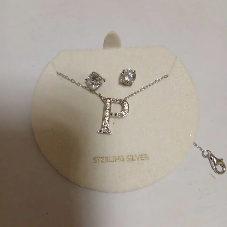 DIAMONIQUE 1.9CT TW INITIAL PENDANT & EARRING SET IN BAUBLE STERLING SILVER 