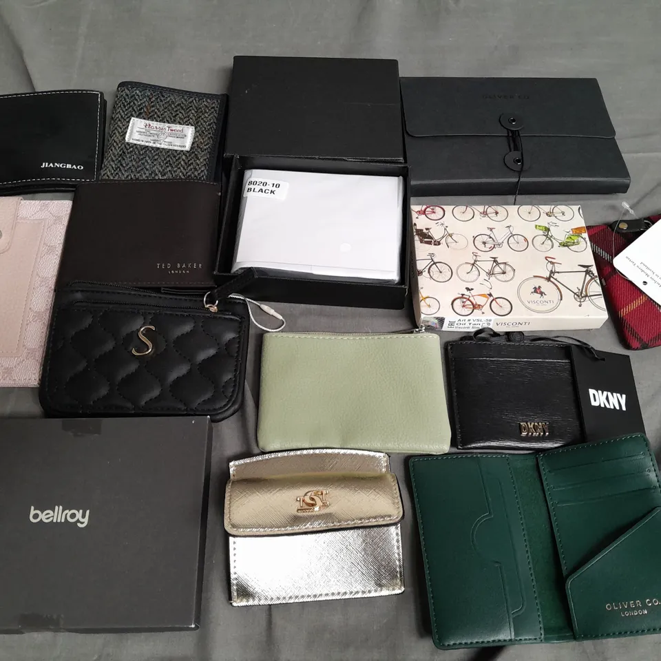 LOT OF 14 ASSORTED WALLETS AND PURSES TO INCLUDE TED BAKER, DUNE AND HARRIS TWEED