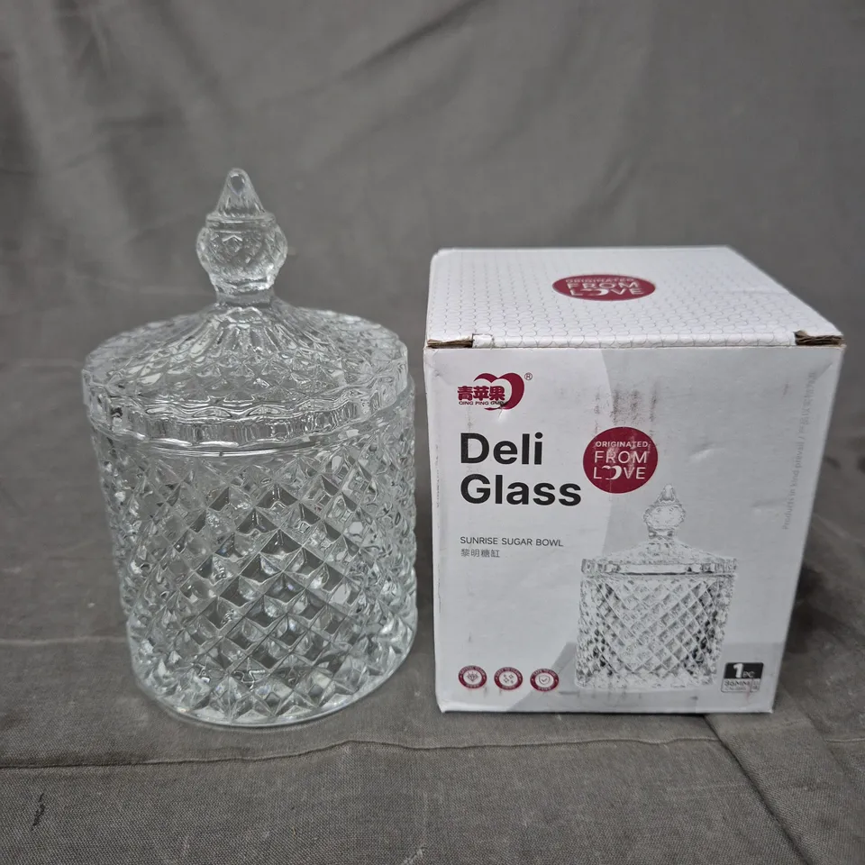 DELI GLASS SUNRISE SUGAR BOWL WITH LID