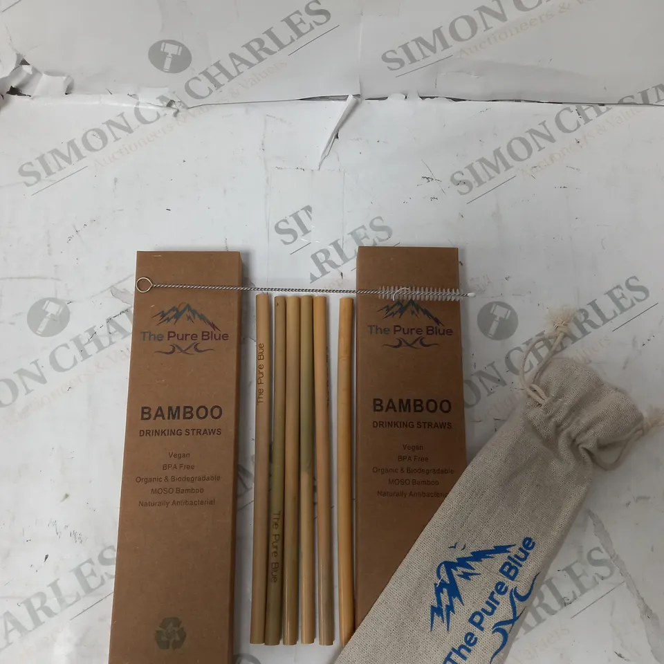 BOX OF APPROX. 25 PACKS OF THE PURE BLUE BAMBOO DRINKING STRAWS - APPROX. 6 PER PACK
