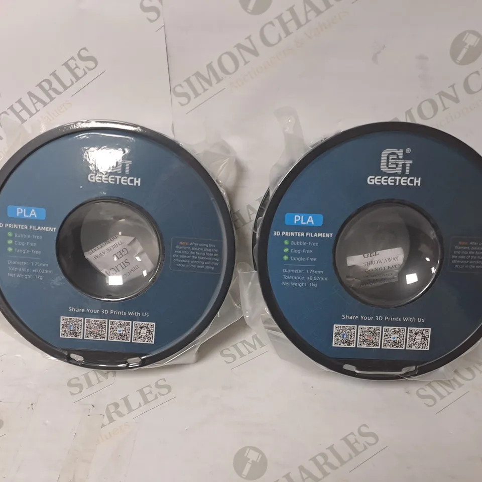 2 BOXED AND SEALED GEEETECH PLA 1.75MM 3D PRINTER FILAMENT IN TRANSPARENT AND MATTE GREY 