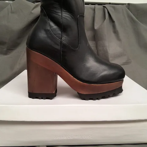 BOX OF APPROX 7 SILENCE + NOISE WOOD BOTTOM LEATHER BOOT IN BLACK - VARIOUS SIZES