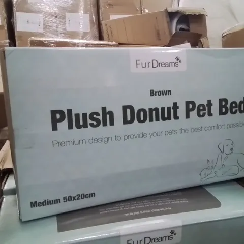 BOX CONTAINING 12 FURDREAMS BROWN BLUSH PLUSH DONUT PET BED