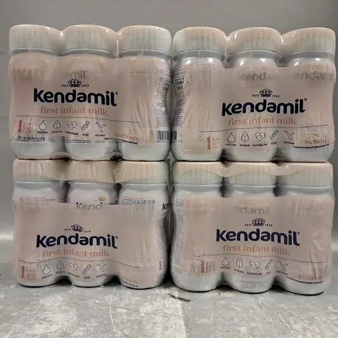 TOTE OF FOUR KENDAMIL INFANT MILK BOTTLE PACKS (6 BOTTLES PER PACK)