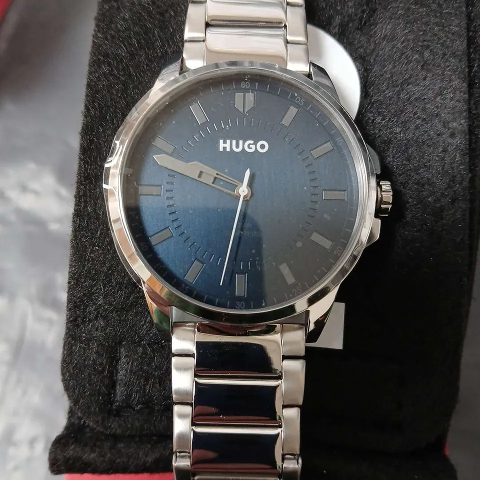 HUGO FIRST BLUE DIAL AND STAINLESS STEEL BRACELET GENTS WATCH