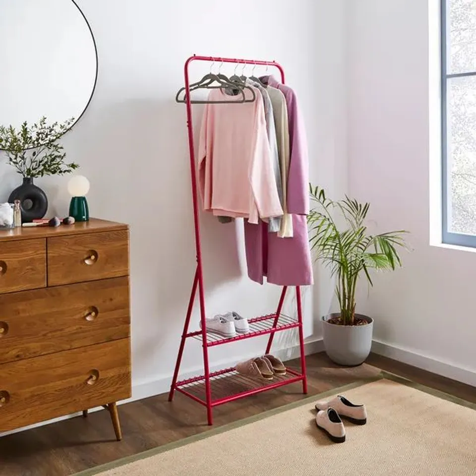 BOXED ELEMENTS ADLEY CLOTHES RAIL WITH SHELF - MAGENTA (1 BOX)