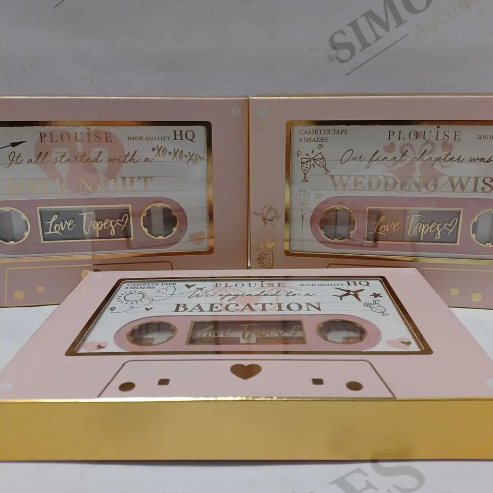 LOT OF 3 ASSORTED PLOUISE LOVE TAPES EYESHADOW PALETTES TO INCLUDE DATE NIGHT, BAECATION, WEDDING WISH 