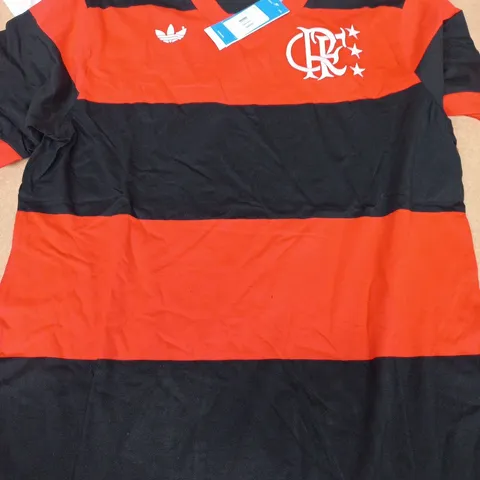 FLAMENGO FC ADIDAS FOOTBALL SHIRT – RED & BLACK STRIPES SIZE XXL