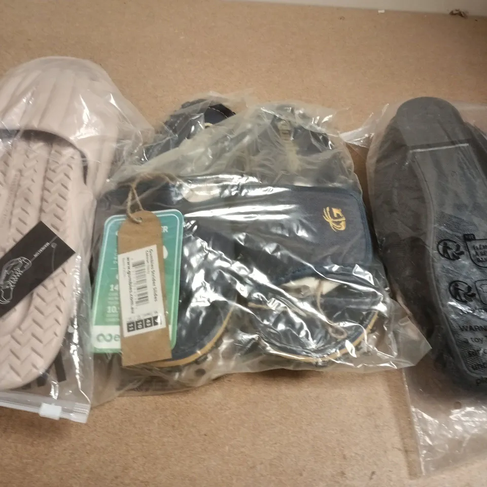 BOX OF APPROXIMATELY 15 ASSORTED PAIRS OF SHOES AND FOOTWEAR ITEMS IN VARIOUS COLOURS, STYLES, AND SIZES - COLLECTION ONLY
