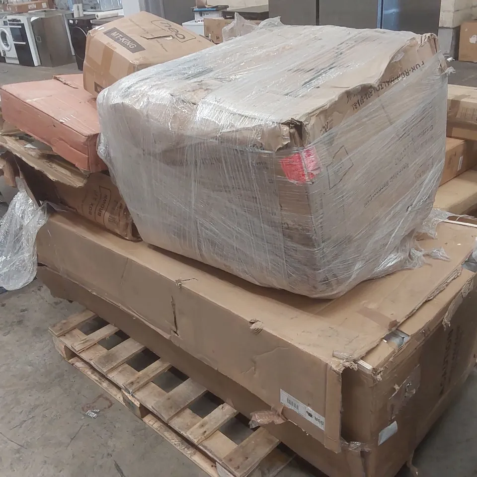 PALLET CONTAINING A LARGE QUANTITY OF ASSORTED ITEMS INCLUDING: FURNITURE PARTS, MATTRESS TOPPER, FAN ECT