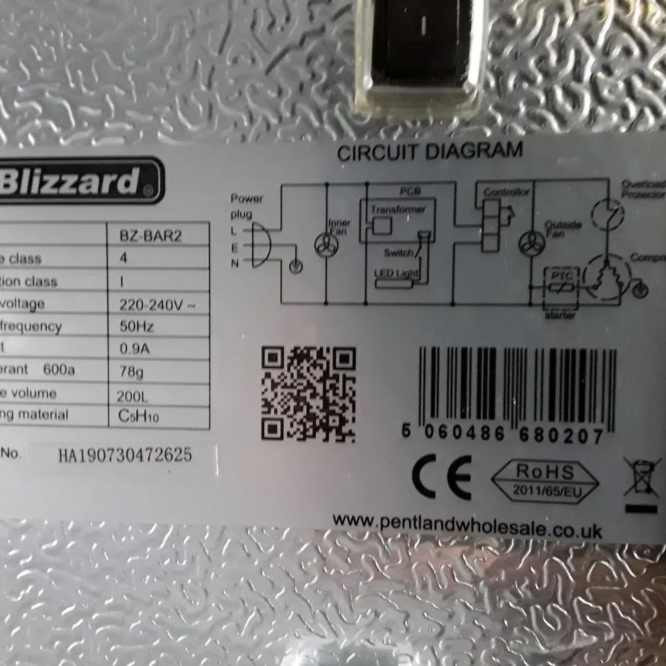 BLIZZARD BZ-BAR2 UNDERCOUNTER COMMERCIAL FRIDGE