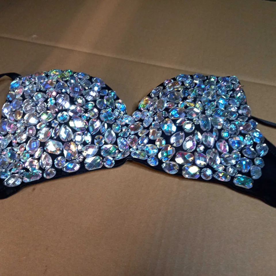 DESIGNER BLACK/GEM DETAILED STATEMENT BRALETTE/TOP - SMALL