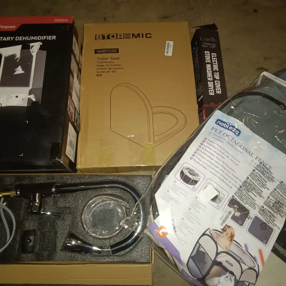 PALLET OF ASSORTED ITEMS TO INCLUDE ROTARY DEHUMIDIFIER, MIXER TAP AND PET FENCE