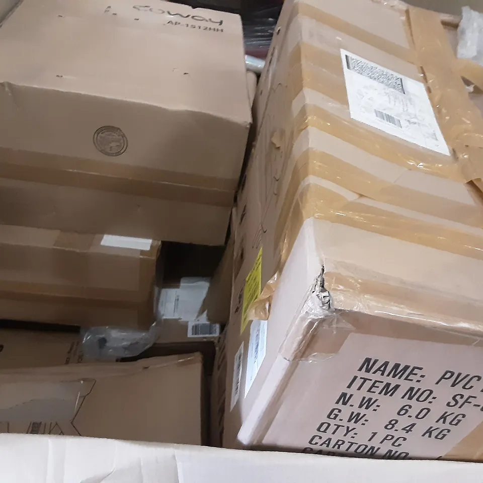 PALLET OF ASSORTED PRODUCTS INCLUDING ANGEL MINI STAND MIXER, WIRE BASKET, DONYER POWER ELECTRIC PATIO HEATER, HOMIDEC CLOTHES RACK, BFULL POP-UP TENT, PCC DOUBLE KIDD'S ARMCHAIR