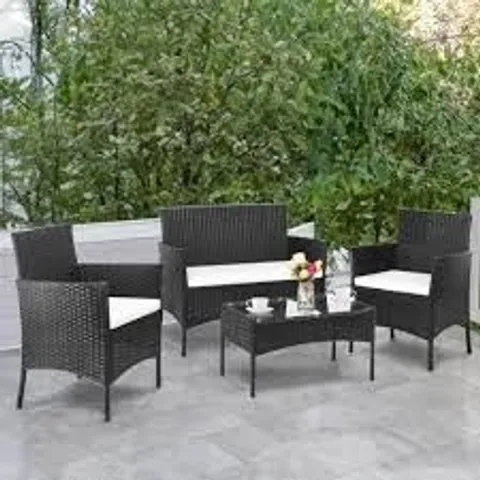 BOXED NEO 4 SEATER BLACK RATTAN SOFA LOUNGE SET 