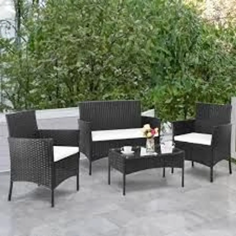 BOXED NEO 4 SEATER BLACK RATTAN SOFA LOUNGE SET 
