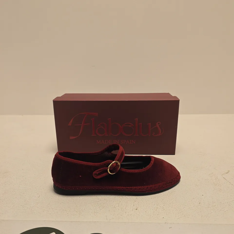 FLABELUS BURGUNDY VELVET MARY JANE FLATS – MADE IN SPAIN SIZE EU 37
