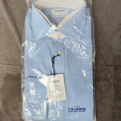 BAGGED T.M.LEWIN MAX PERFORMANCE REGULAR FIT BLUE DOUBLE CUFF SHIRT SIZE 16-34.5