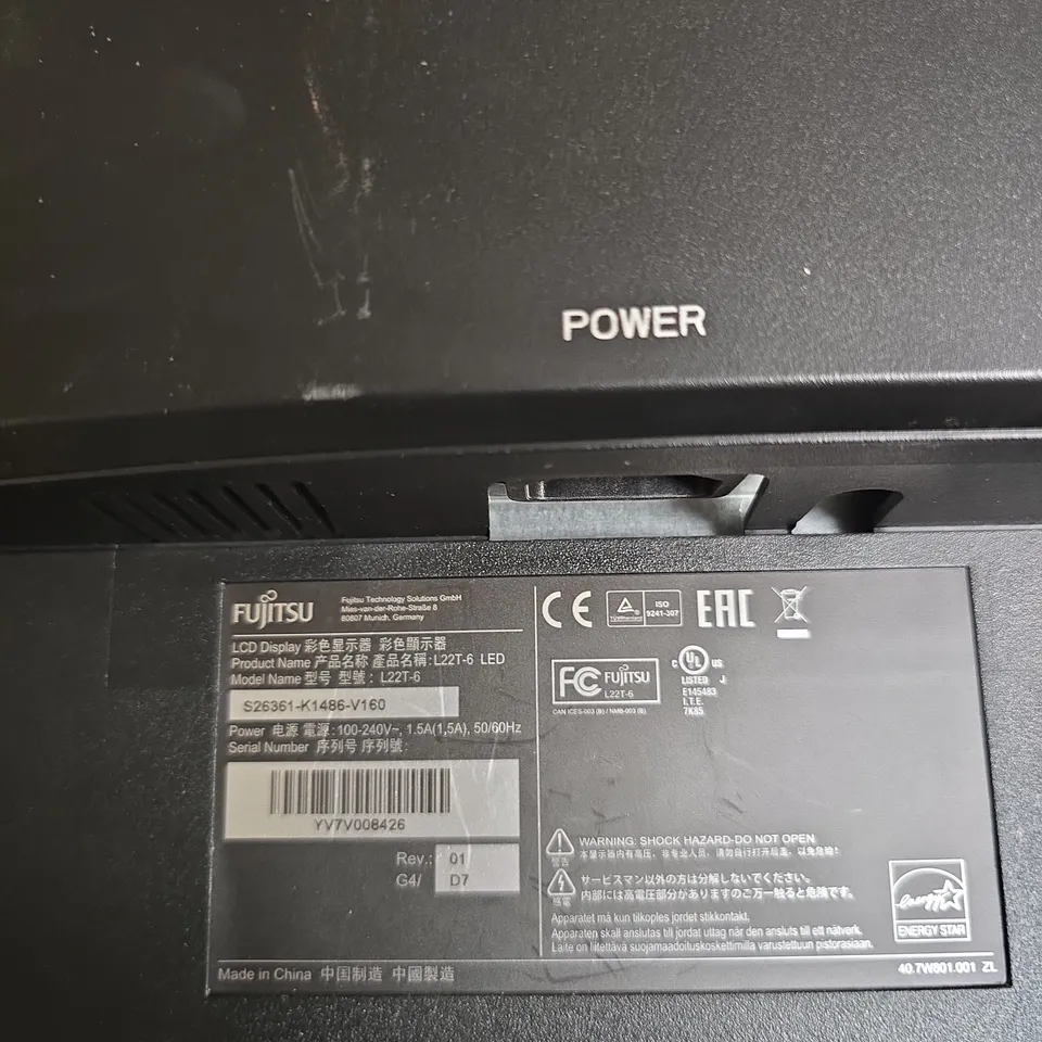 FUJITSU 22IN L22T-6 LED LCD MONITOR – BLACK
