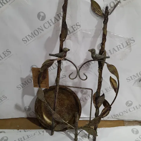 BOXED METAL BIRD DISH ON STAKE