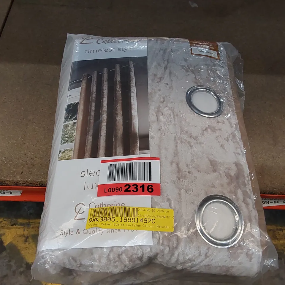 BAGGED CRUSHED VELVET EYELET CURTAINS - COLOUR: NATURAL // 168 X 229CM (1 ITEM)