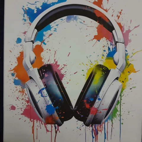 MUSIC HEADPHONES AND WATERCOLOR SPLASH BACKGROUNDMUSIC CANVAS