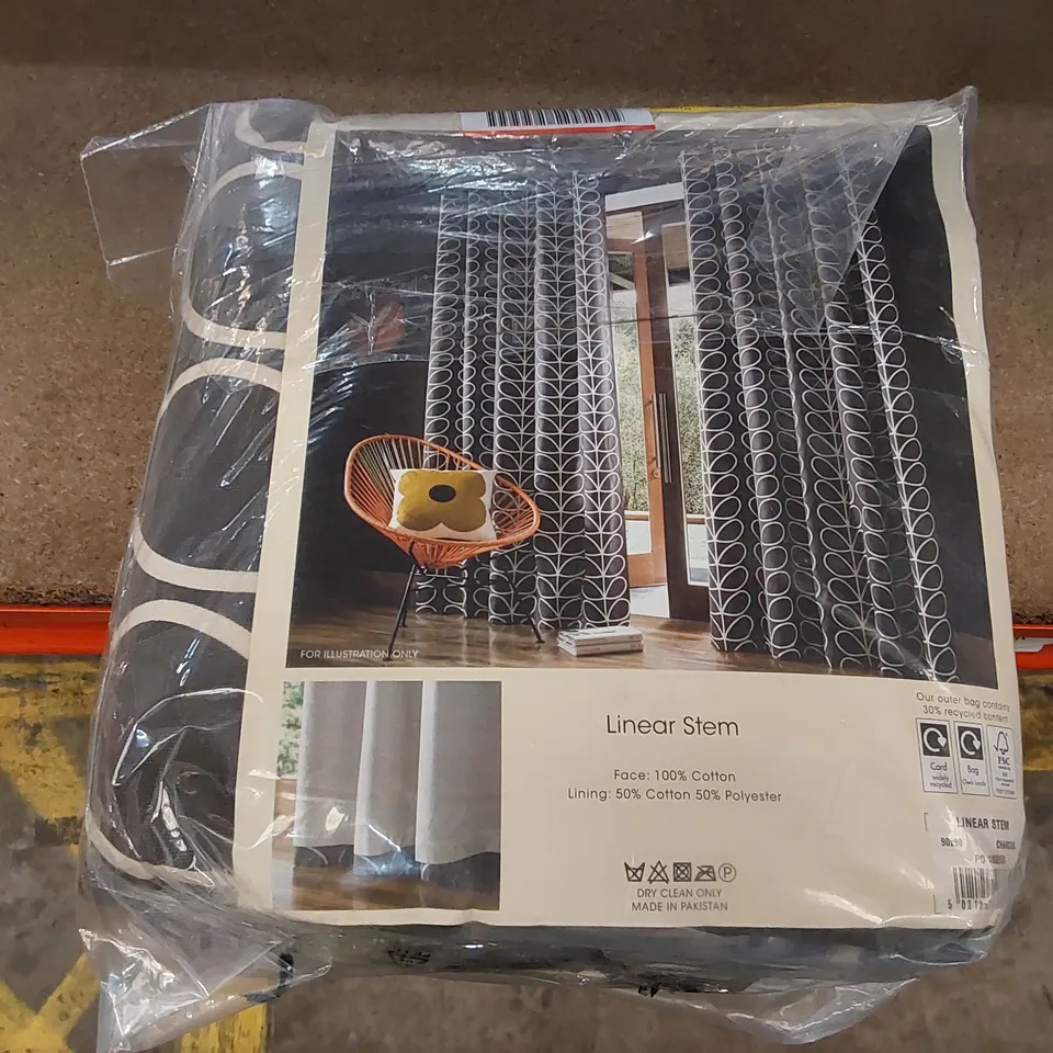 BAGGED ORLA KIELY LINEAR STEM CHARCOAL FULLY LINED EYELET CURTAINS // 229 X 229CM (1 ITEM)