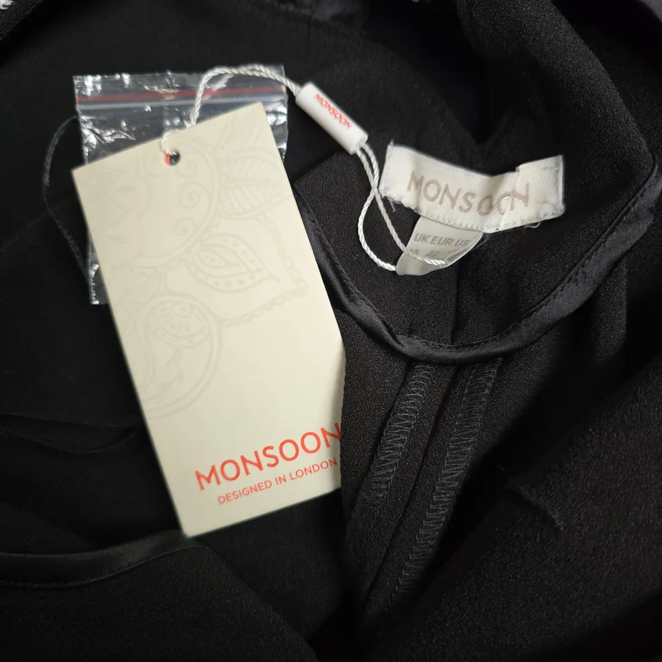 MONSOON BLACK SLEEVELESS EVENING DRESS WITH SEQUIN PANEL – WOMEN'S - UK 14