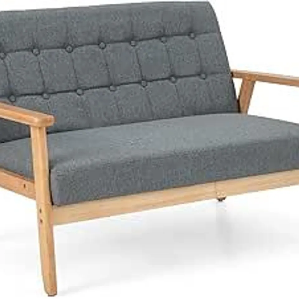 BOXED GIANTEX 2 SEATER SOFA LINEN UPHOLSTERED LOVESEAT CHAIR W/WOOD FRAME MID-CENTURY LOUNGE COUCH LIVING ROOM GREY